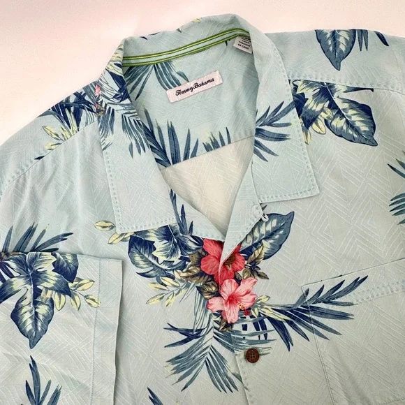 Tommy Bahama Mens 2XLB Silk Camp Shirt Tropical Floral Blue TB93 Big & Tall - Picture 4 of 13